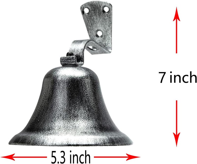 W. MM Hanging Bell Dinner Bell Outdoor Bell Bracket Mount Wall Bell Indoor Rope Bell Ship/Boat/Nautical/Door/School/Reception/Home/Church Bell(Retro Sliver) - Image 1